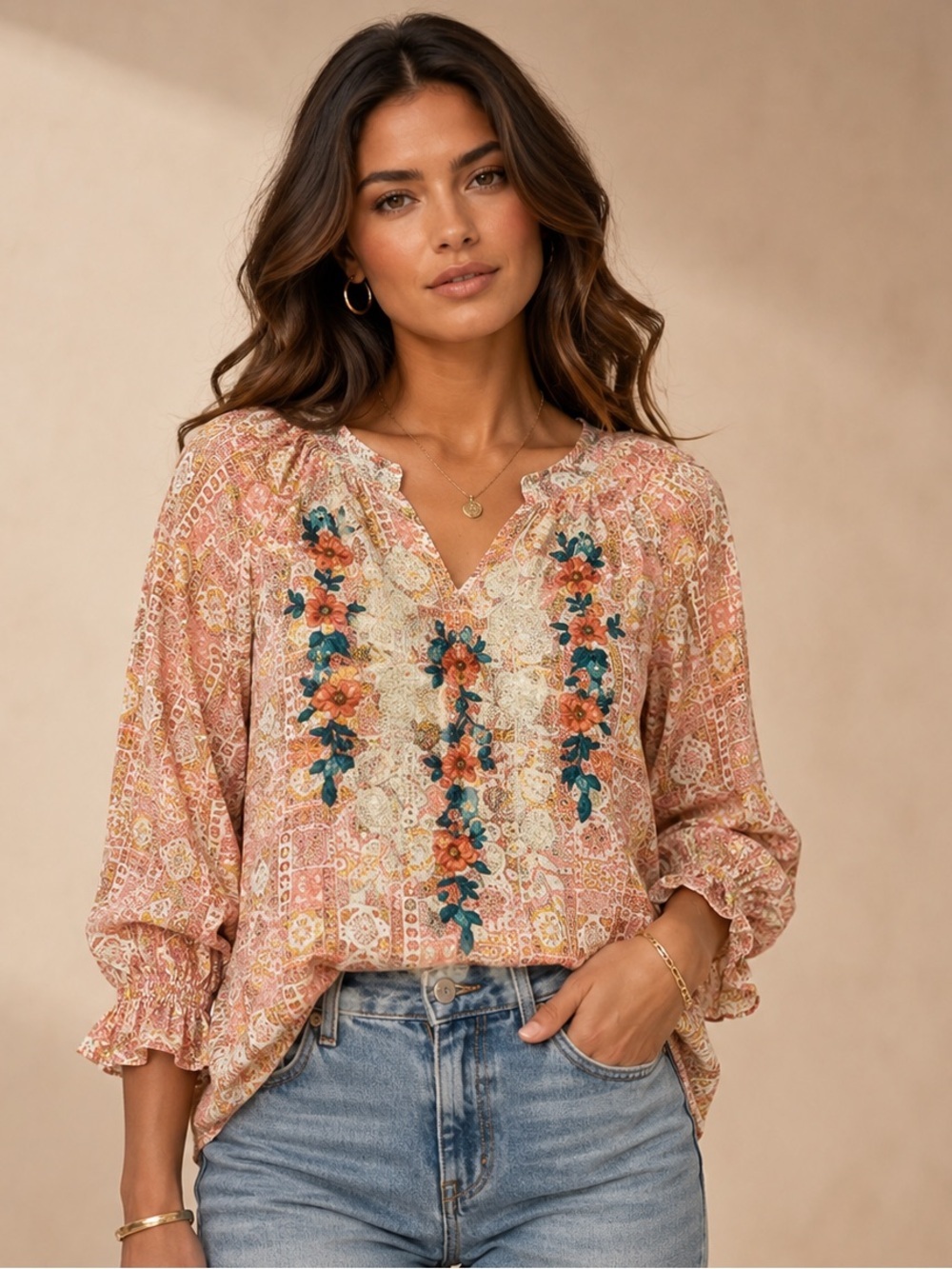 Boho Embroidered Peasant Blouse Plus Size 1X Festival Top